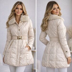 Winter down women’s coat with removable real fur, size S